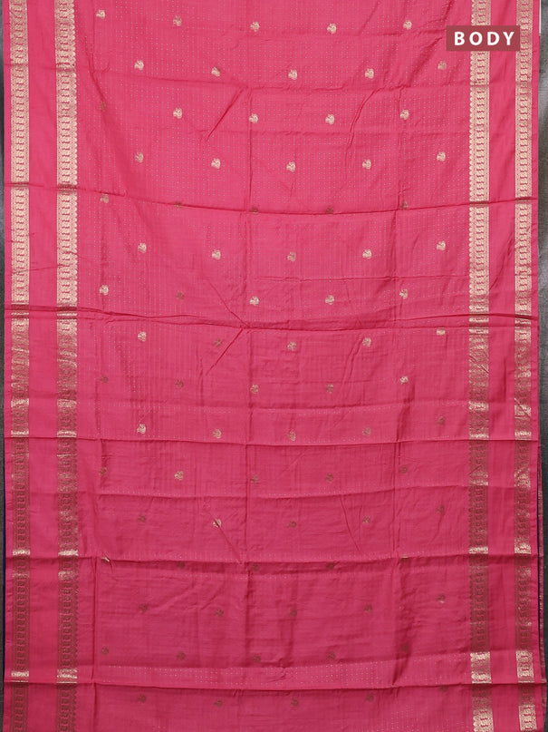 Semi chanderi saree pink and violet with allover zari woven buttas and rettapet zari woven border