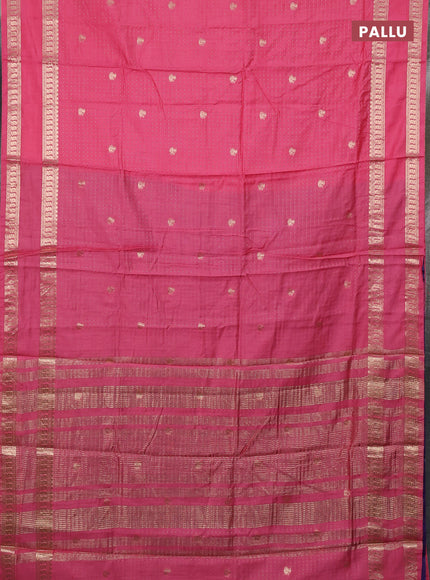 Semi chanderi saree pink and violet with allover zari woven buttas and rettapet zari woven border