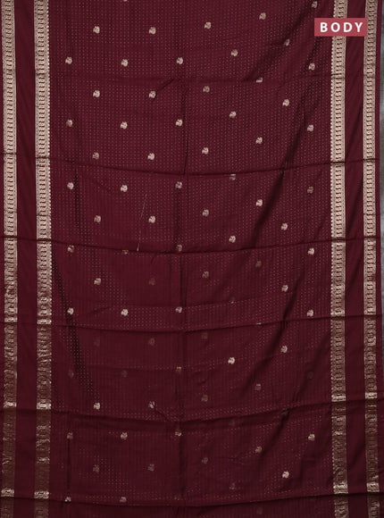 Semi chanderi saree deep wine and rust shade with allover zari woven buttas and rettapet zari woven border