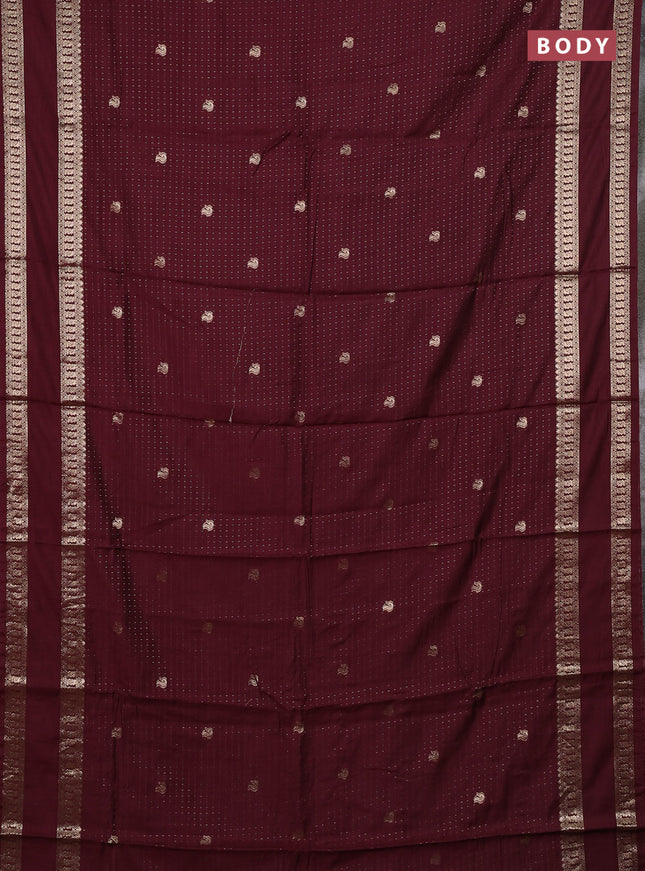 Semi chanderi saree deep wine and rust shade with allover zari woven buttas and rettapet zari woven border