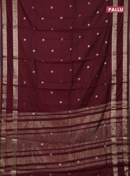 Semi chanderi saree deep wine and rust shade with allover zari woven buttas and rettapet zari woven border