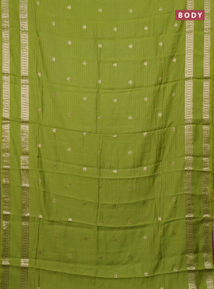 Semi chanderi saree light green and violet with allover zari woven buttas and rettapet zari woven border