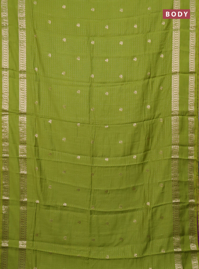 Semi chanderi saree light green and violet with allover zari woven buttas and rettapet zari woven border