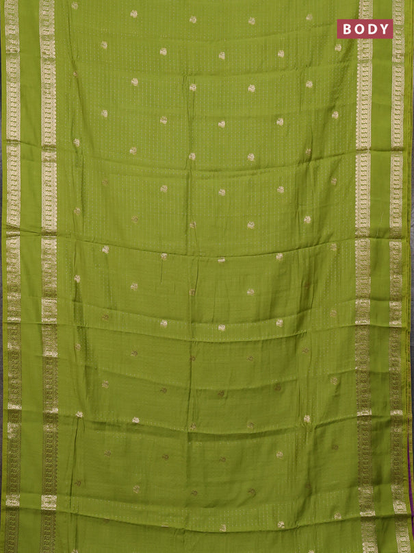 Semi chanderi saree light green and violet with allover zari woven buttas and rettapet zari woven border