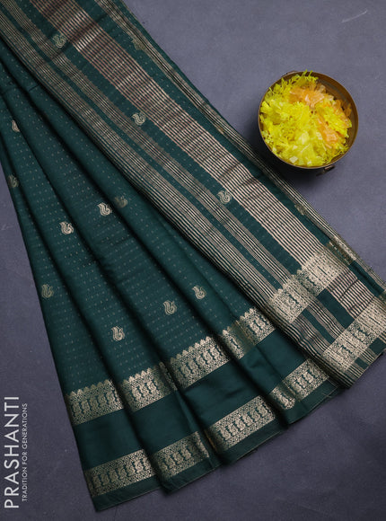 Semi chanderi saree bottle green and peach pink with allover zari woven buttas and rettapet zari woven border