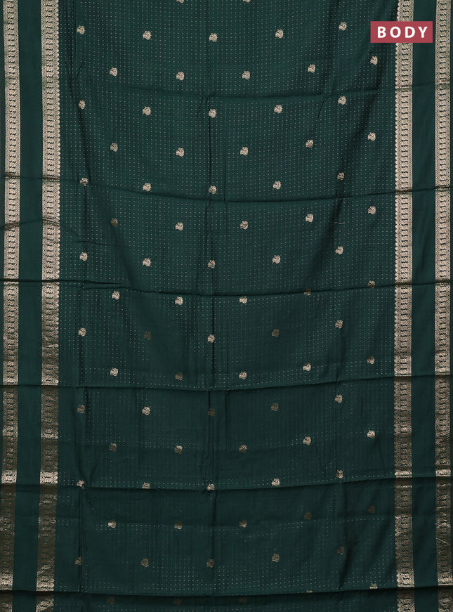Semi chanderi saree bottle green and peach pink with allover zari woven buttas and rettapet zari woven border