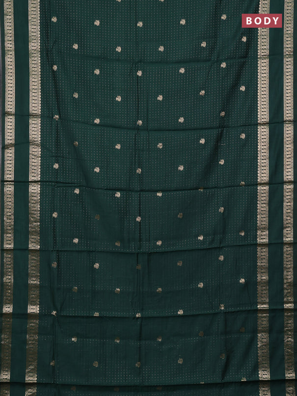 Semi chanderi saree bottle green and peach pink with allover zari woven buttas and rettapet zari woven border