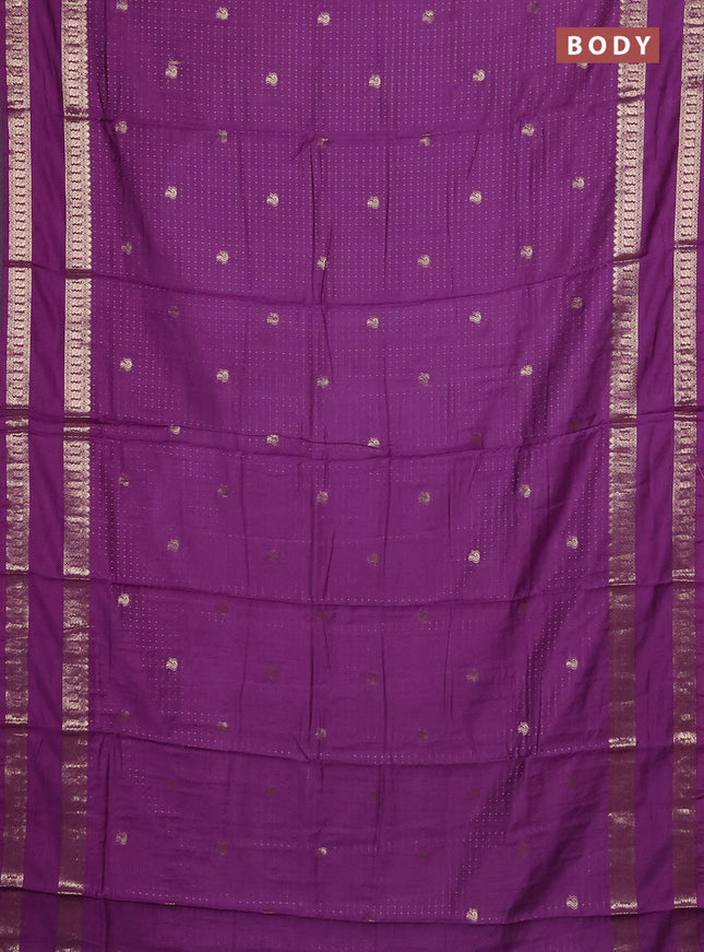 Semi chanderi saree purple and light green with allover zari woven buttas and rettapet zari woven border