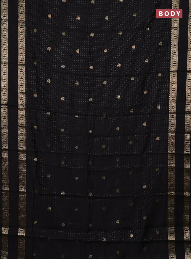 Semi chanderi saree black and maroon with allover zari woven buttas and rettapet zari woven border