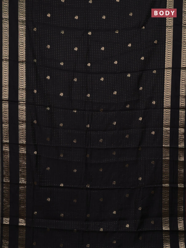 Semi chanderi saree black and maroon with allover zari woven buttas and rettapet zari woven border