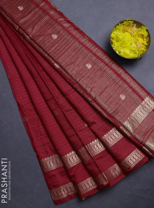 Semi chanderi saree red and green with allover zari woven buttas and rettapet zari woven border