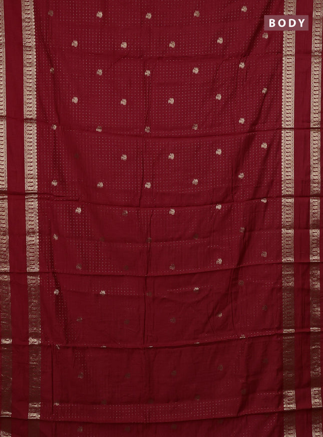 Semi chanderi saree red and green with allover zari woven buttas and rettapet zari woven border