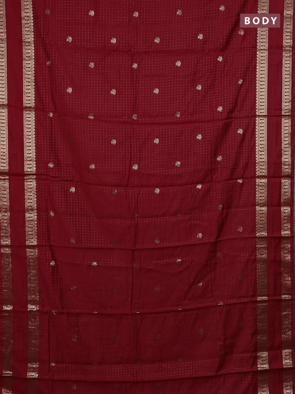 Semi chanderi saree red and green with allover zari woven buttas and rettapet zari woven border