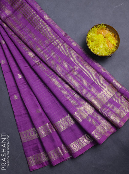 Semi chanderi saree lavender and violet with allover zari woven buttas and rettapet zari woven border