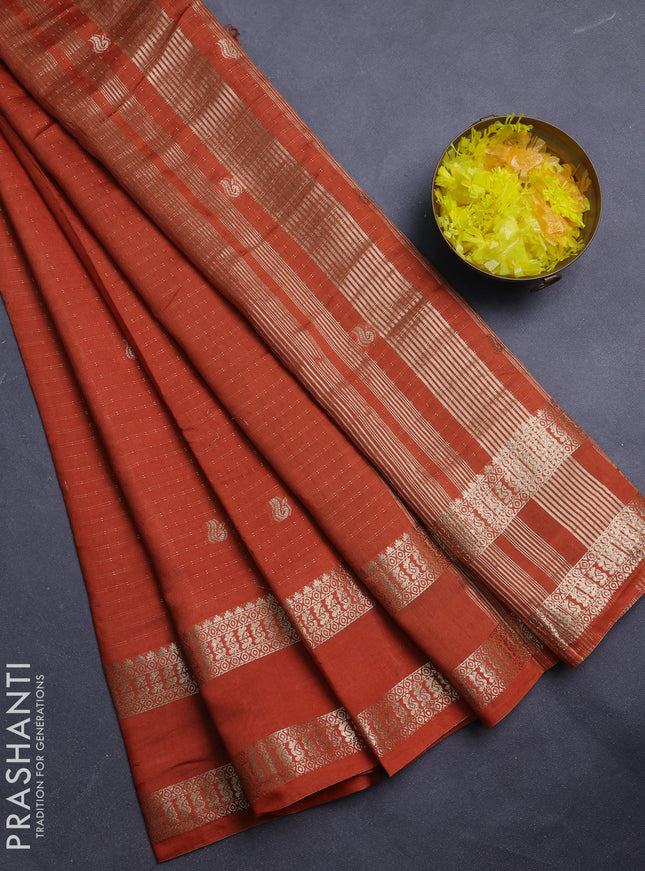 Semi chanderi saree rust shade and black with allover zari woven buttas and rettapet zari woven border