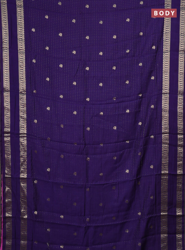 Semi chanderi saree navy blue and light pink with allover zari woven buttas and rettapet zari woven border