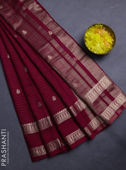 Semi chanderi saree deep maroon and green with allover zari woven buttas and rettapet zari woven border