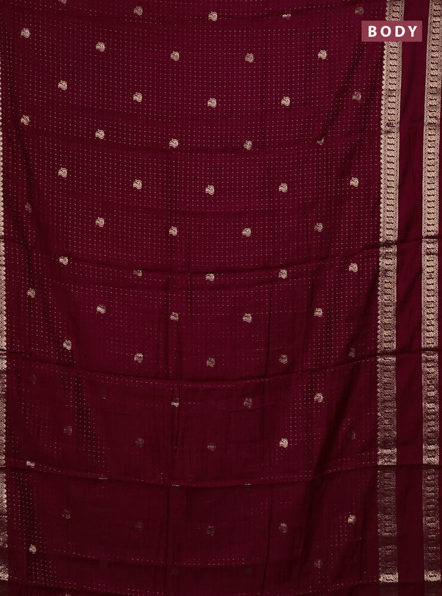 Semi chanderi saree deep maroon and green with allover zari woven buttas and rettapet zari woven border