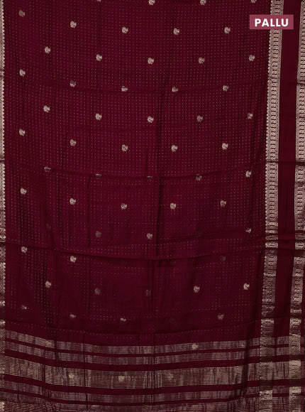 Semi chanderi saree deep maroon and green with allover zari woven buttas and rettapet zari woven border