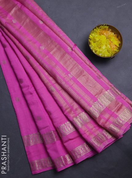 Semi chanderi saree light pink and yellow with allover zari woven buttas and rettapet zari woven border