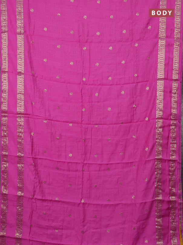 Semi chanderi saree light pink and yellow with allover zari woven buttas and rettapet zari woven border
