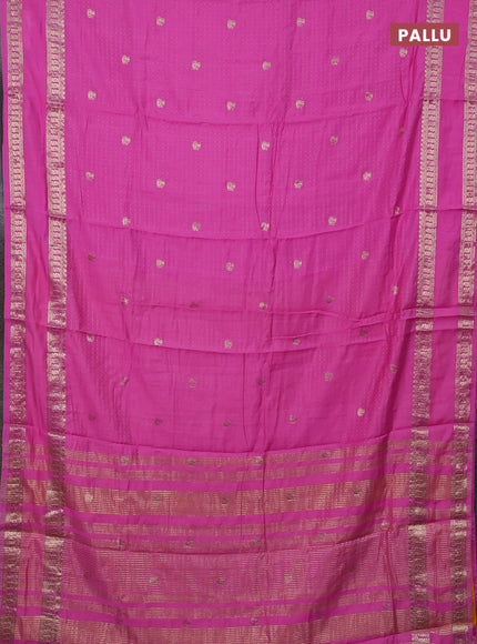 Semi chanderi saree light pink and yellow with allover zari woven buttas and rettapet zari woven border
