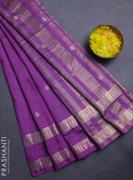 Semi chanderi saree purple and green with allover zari woven buttas and rettapet zari woven border