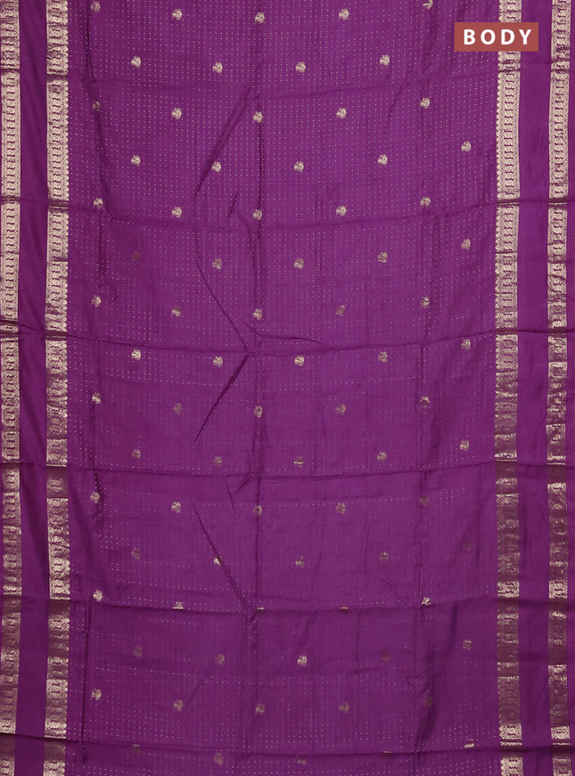 Semi chanderi saree purple and green with allover zari woven buttas and rettapet zari woven border