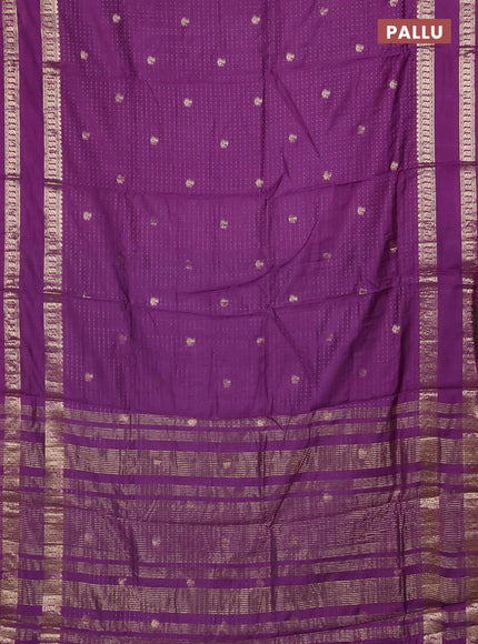Semi chanderi saree purple and green with allover zari woven buttas and rettapet zari woven border