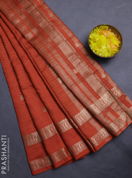 Semi chanderi saree rust shade and deep wine with allover zari woven buttas and rettapet zari woven border