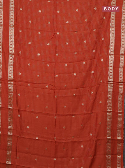 Semi chanderi saree rust shade and deep wine with allover zari woven buttas and rettapet zari woven border