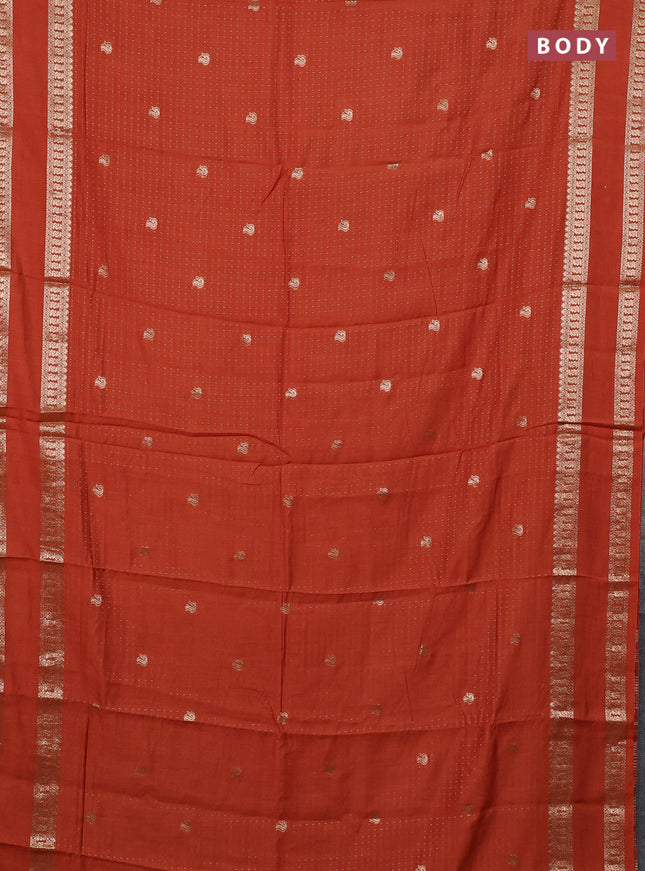Semi chanderi saree rust shade and deep wine with allover zari woven buttas and rettapet zari woven border