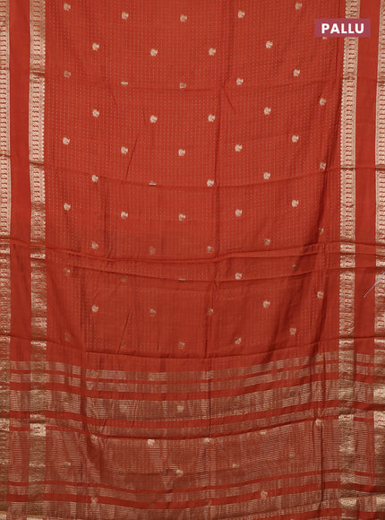 Semi chanderi saree rust shade and deep wine with allover zari woven buttas and rettapet zari woven border