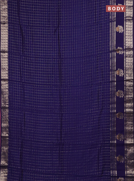 Semi chanderi saree blue and light pink with allover zari checked pattern and rettapet zari woven butta border