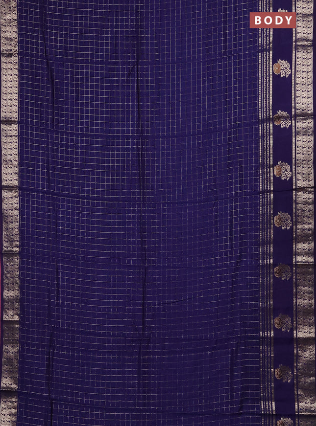 Semi chanderi saree blue and light pink with allover zari checked pattern and rettapet zari woven butta border