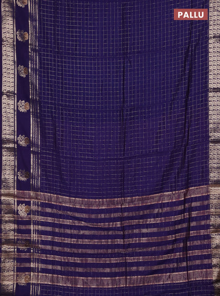 Semi chanderi saree blue and light pink with allover zari checked pattern and rettapet zari woven butta border