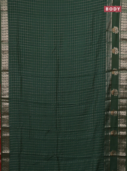 Semi chanderi saree green and red with allover zari checked pattern and rettapet zari woven butta border