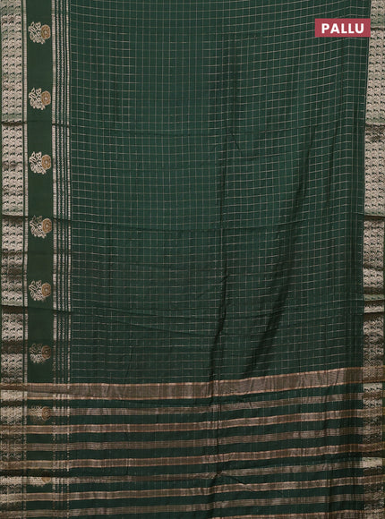 Semi chanderi saree green and red with allover zari checked pattern and rettapet zari woven butta border