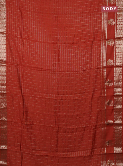 Semi chanderi saree rustic orange and black with allover zari checked pattern and rettapet zari woven butta border