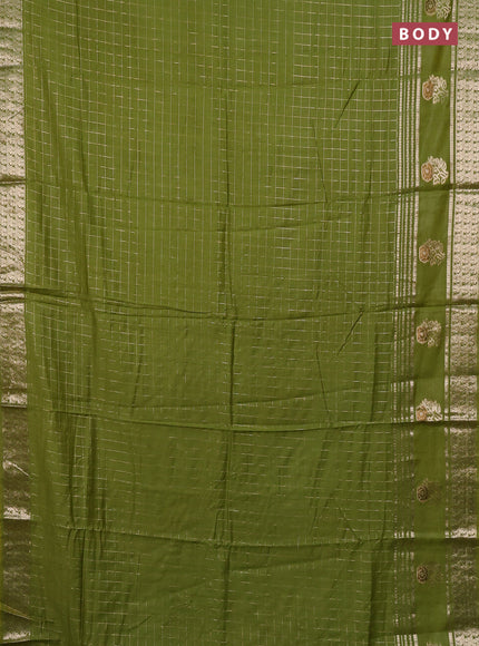 Semi chanderi saree light green and red with allover zari checked pattern and rettapet zari woven butta border