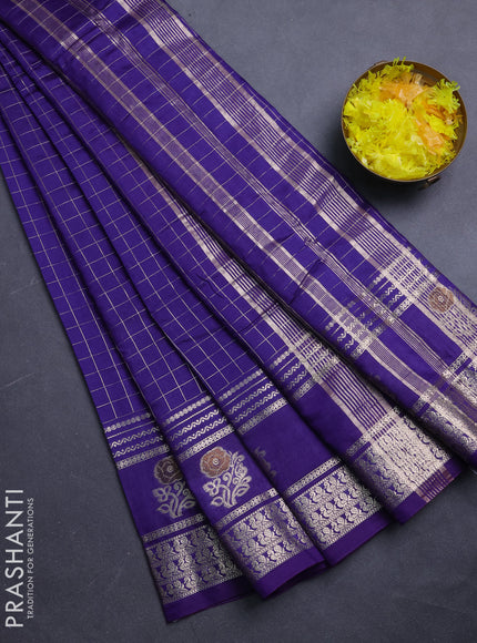 Semi chanderi saree violet and lavender with allover zari checked pattern and rettapet zari woven butta border
