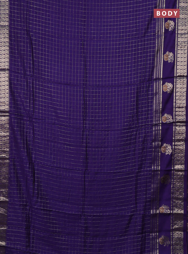 Semi chanderi saree violet and lavender with allover zari checked pattern and rettapet zari woven butta border