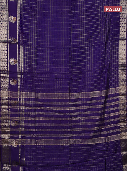 Semi chanderi saree violet and lavender with allover zari checked pattern and rettapet zari woven butta border