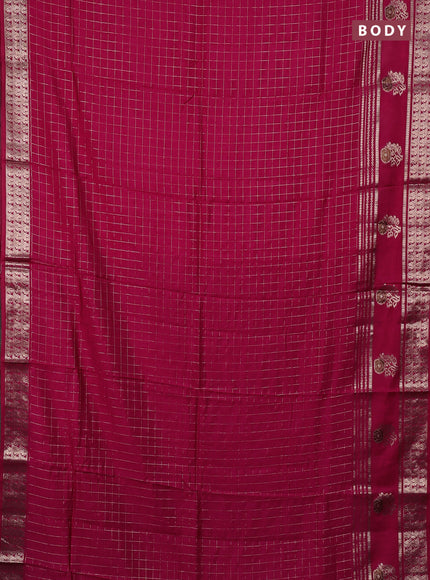 Semi chanderi saree pink and light green with allover zari checked pattern and rettapet zari woven butta border
