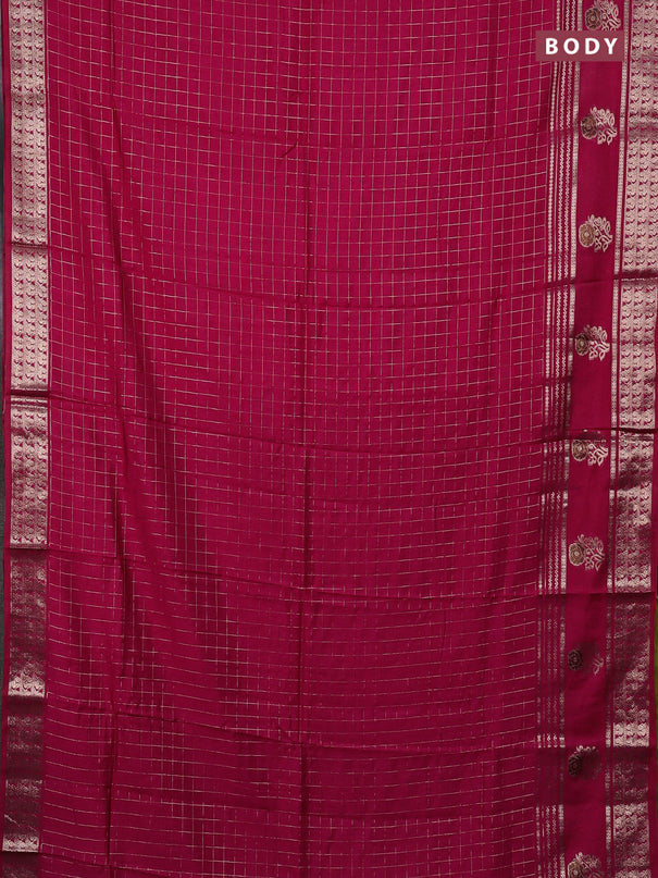 Semi chanderi saree pink and light green with allover zari checked pattern and rettapet zari woven butta border