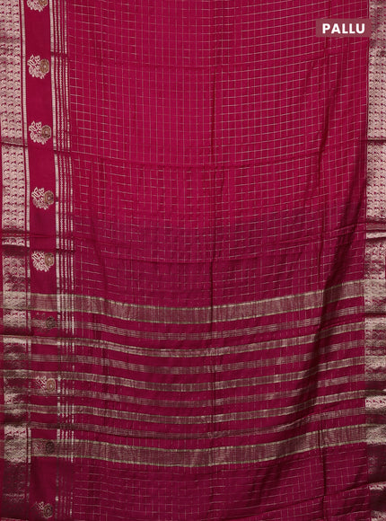 Semi chanderi saree pink and light green with allover zari checked pattern and rettapet zari woven butta border
