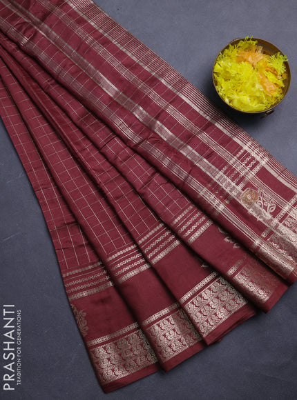 Semi chanderi saree rust shade and violet with allover zari checked pattern and rettapet zari woven butta border