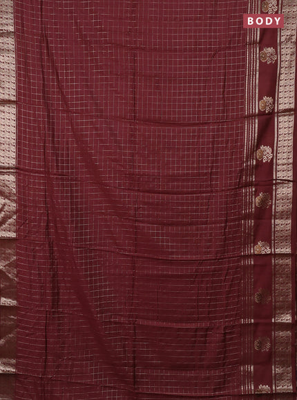 Semi chanderi saree rust shade and violet with allover zari checked pattern and rettapet zari woven butta border