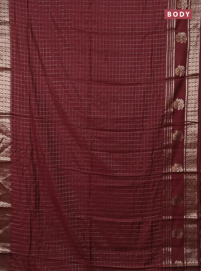 Semi chanderi saree rust shade and violet with allover zari checked pattern and rettapet zari woven butta border