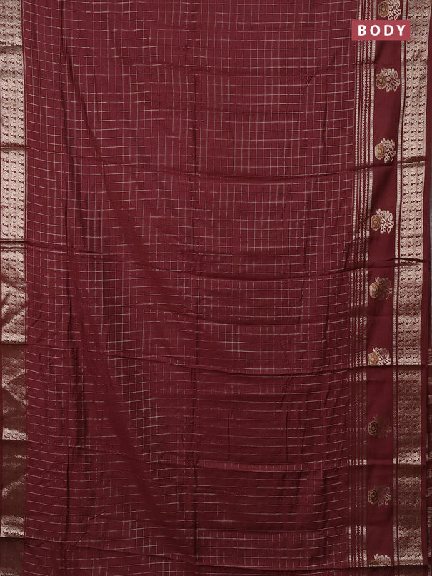 Semi chanderi saree rust shade and violet with allover zari checked pattern and rettapet zari woven butta border